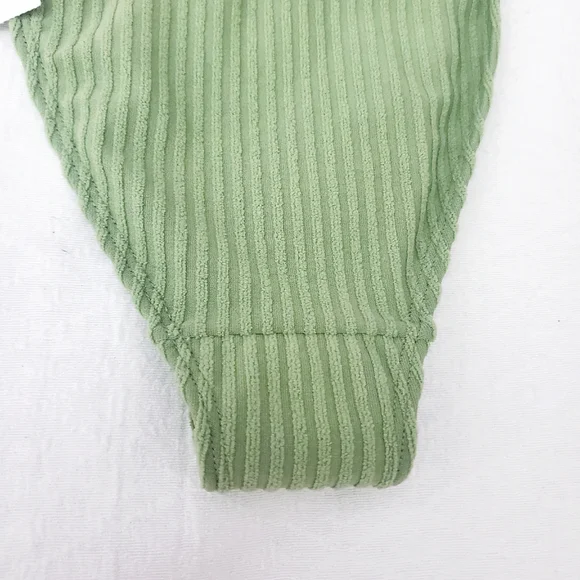 PACSUN Eco Green "Avalon" Terry Ribbed High Cut Bikini Bottom - Picture 7 of 11